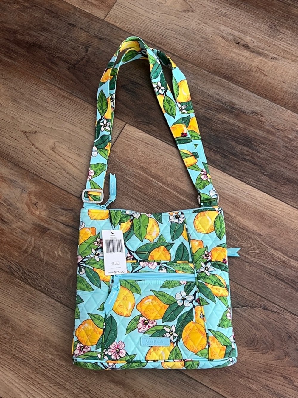 NWT Vera Bradley Turquoise Lemon Print Quilted Crossbody Bag purse